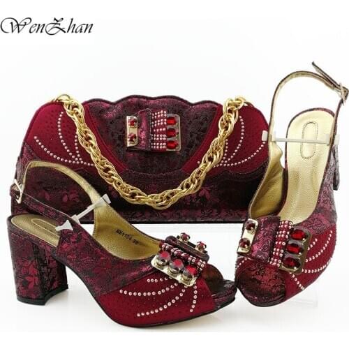 WENZHAN Top quality wine women pumps with purse bag set african shoes match handbag for dress matching set 38-43 B911-8