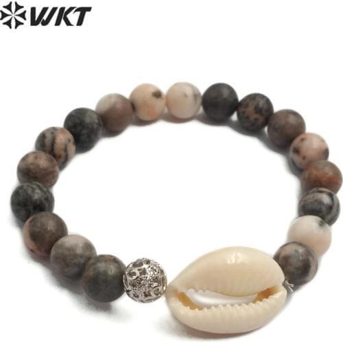 WT-B485 WKT New Three Colors 8mm Stone Beads & Cowrie With Gold Beads Bracelet Women Fashion Bracelets Jewelry