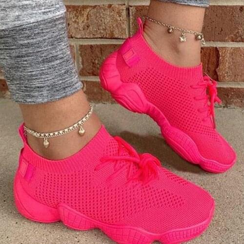 Ladies Air Mesh Women Sneakers Sock Shoes Summer Breathable Platform Round Toe Casual Fashion Sport Lace Up Female Trainers