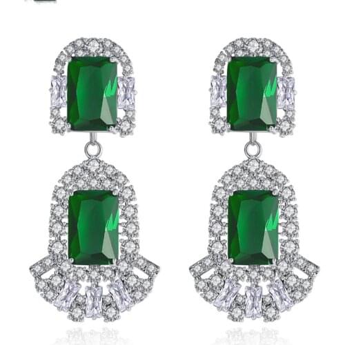 Zlxgirl jewelry high quality Green Cubic zircon stud earrings for women wedding accessories womens brand copper earings brincos