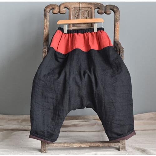 Women Winter Padded Harem Pants Female Patchwork Thick Pants Ladies 2019 Vintage Spliced Harem Trousers