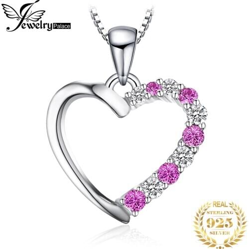 Jpalace Created Pink Sapphire Pendant Necklace 925 Sterling Silver Gemstones Choker Statement Necklace Women No Chain