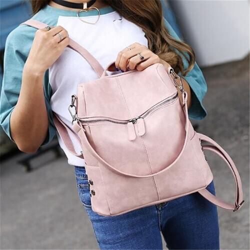 Double Zipper Women Backpack High Quality Youth Pu Leather Backpacks For Teenage School Shoulder Bag