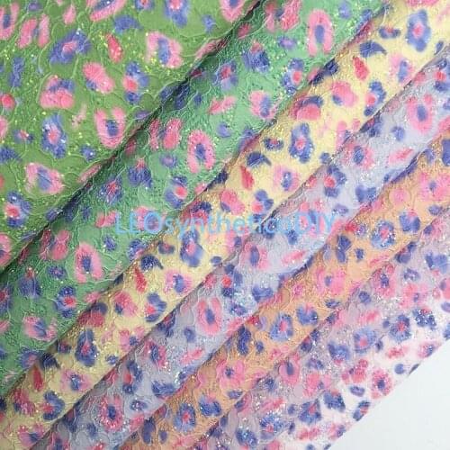 1PC 21X29CM Leopard Lace Glitter Fabric, Pastel Glitter Leather Sheets For Making Bows LEOsyntheticoDIY R241A