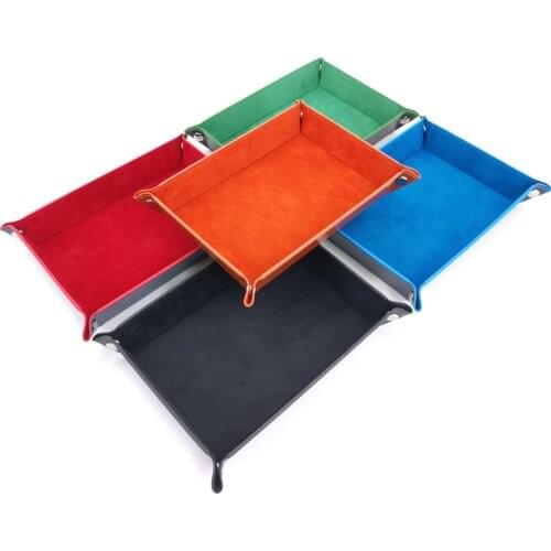 1 Pcs PU Leather Dice Trays Foldable Velvet Cloth Storage Box for Table Games Key Wallet Coin Box Desktop Sundries Trays