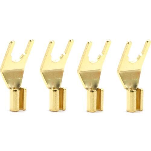 100pcsx Brass Gold Plated Speaker Cable Y Spade Terminals，hifi audio Y fork connector plug