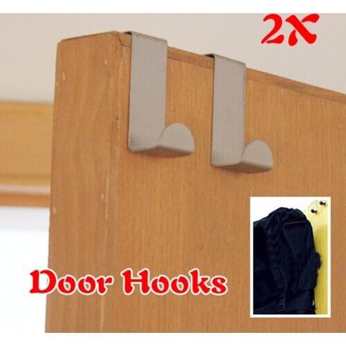 Superior Door Accessories 2Pcs Hanger on The Door Back Strong Stainless Steel Practical Hanging Coat Cloth Hooks Holder AA