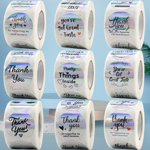 500PCS Big Size Laser Silver Thank You Stickers Holographic Order Business Seal Labels for Envelopes Gift Card Box Bags Packages
