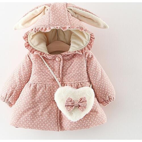 Infant Toddler Girls Coats Thicken Plus Velvet Rabbit Ears Hooded Jackets for Girl Kids Clothing Baby Girl Winter Coat Snow Wear