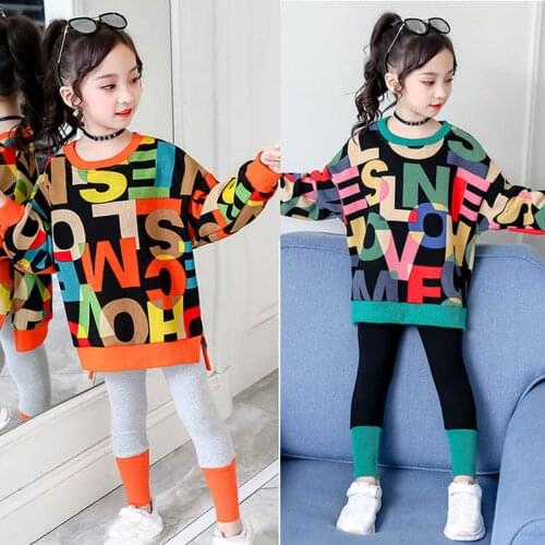 4-13Years Children Kids Girls Winter Warm Girls Letter Hoodie + Soild Leggings Set Clothes sudadera niña Casual warm sweater M5