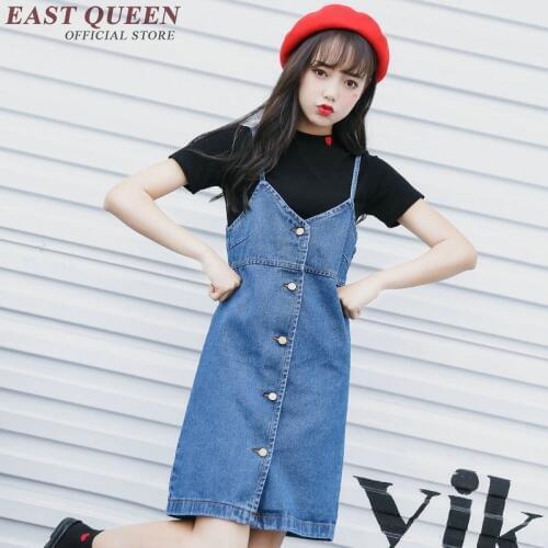 Spaghetti strap jeans sundress v-neck denim sundress button front denim clothing women blue jeans dress NN0204 YQ
