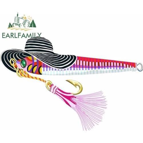 EARLFAMILY 13cm x 8.9cm for Red Hooker Fishing Lure Vinyl Car Sticker Waterproof Surfboard Motorcycle Decal Scratch-proof Decor