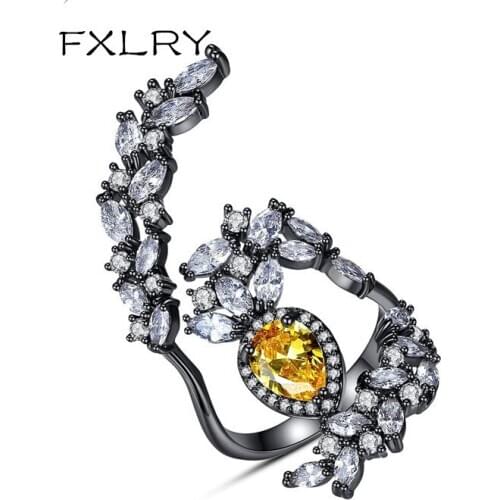 FXLRY New creative exaggerated personality ladies copper inlaid zirconium opening size adjustable ring for Women Wedding Party j
