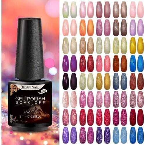 RBAN NAIL l 7ml Nail Gel Glitter Pink Colorful Soak Off Uv Gel Varnish For Nails UV LED Semi Permanent Nail Art Glue Gel Lacque