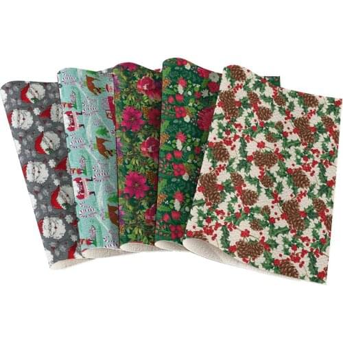 Santa Claus Theme Faux Leather Bed Sheet Pattern Printing Synthetic Leather Volume Earrings Hair Bow Craft