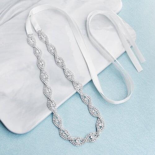 JLZXSY Handmade Crystal Chain Bridal Belt Rhinestone Wedding Dress Belt Sash Headband for Bride Bridesmaid Dress