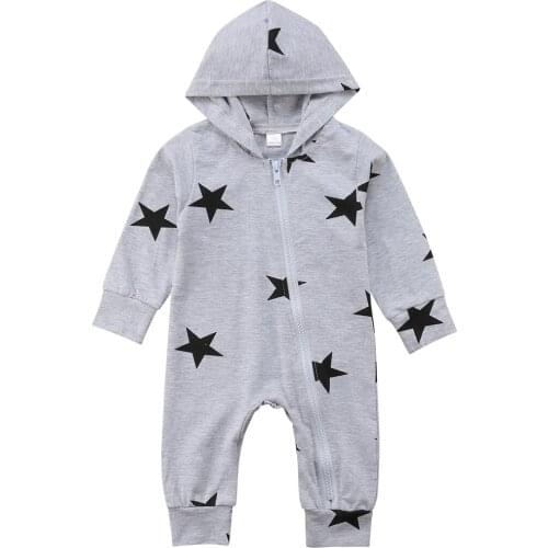 Long sleeve Stars Print Hoodie Jumpsuit Romper for Baby Boy