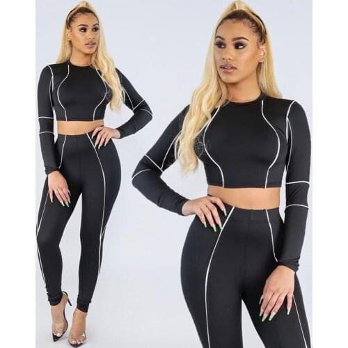Womens Two Pieces Winter Biker Sport Set Pants Outfits Stripe Patchwork Long Sleeve Crop Tops High Waist Athletic Leggings Suit