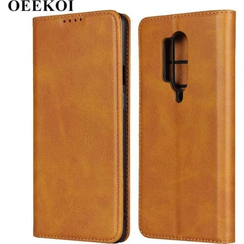 OEEKOI Calf Stripe Magnetic Snap Wallet Leather Case for OnePlus 8 Pro 8