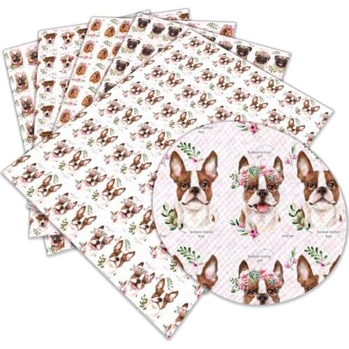 Dog Printing Faux Leather Sheets Flowers Faux Synthetic Leather Sheets for Earrings Hair Bows and Craft Making 22x30cm