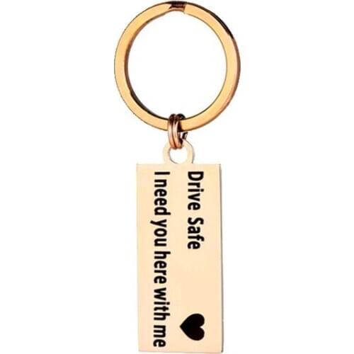 Uloveido Fashion Keyring Engraved Drive Safe Rectangle Keychain for Men Key Chain Stainless Steel Jewelry Fathers Gift SN158