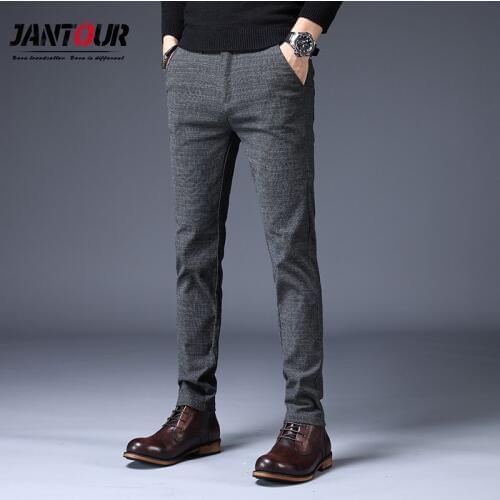 Jantour Brand Autumn Winter Mens Casual Pants Slim Pant Straight Trousers male Fashion Stretch Business Men Size 28-38