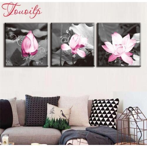 3pcs Lotus 5d diamond painting full square&round drill diamond embroidery mosaic modern triptych home decoration painting