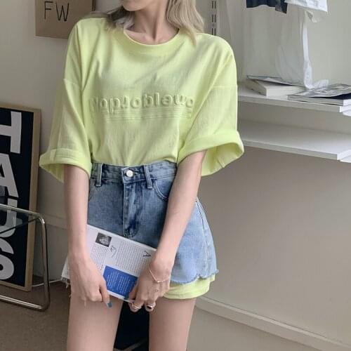 Summer 2021 new Korean mid-length loose solid color half-sleeved shirt net red short-sleeved T-shirt women
