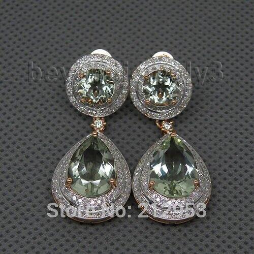 New Vintage 15.98Ct 14Kt Rose Gold Natural Green Amethyst Earrings