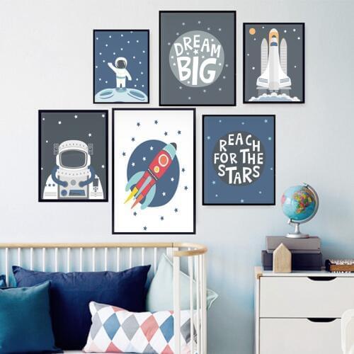 DREAM BIG Quote Canvas Poster Space Illustration Baby Nursery Wall Art Painting Picture Scandinavian Kids Room Decor Print