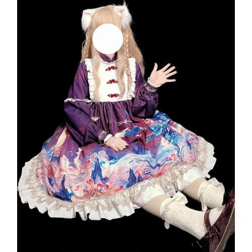 Chinese style Lolita Japanese Soft Girl Retro Cute Lolita Vintage Long Sleeve Op Dress Kawaii loli Dress