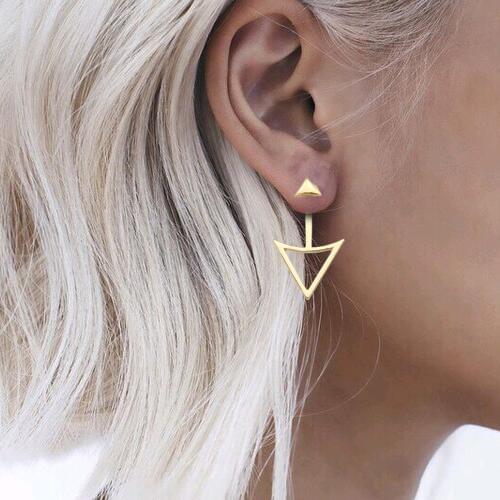 Gold Silver Plated Blogger Arrow & Triangle 2 Part Threader Swing Ear Jackets Bar Studs Earrings Jewelry
