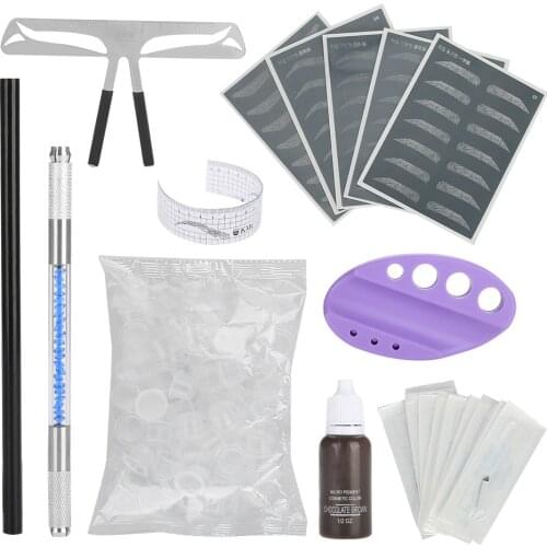 Professional Microblading Coloring Semi-Permanent Complete Eyebrow Makeup Tattoo Pen Pigment Blade Kit Practice Tools Supplies