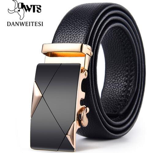 【DWTS】Men Belt Male Genuine Leather Belt Strap Men Top Quality Automatic Buckle black Belts For Men Cummerbunds cinturon hombre