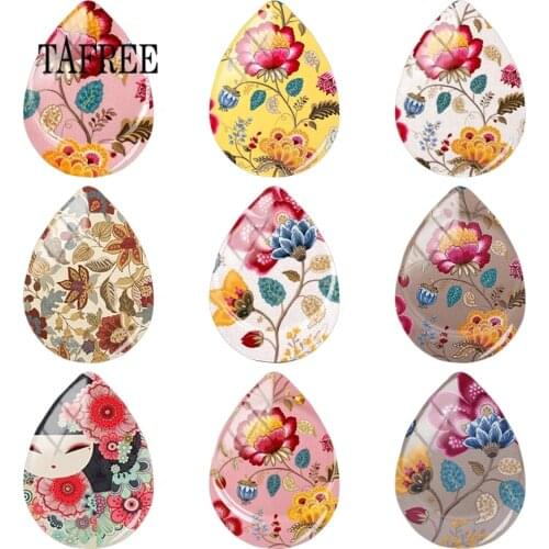 TAFREE Retro Window Grilles Flower Art Tear Drop Glass Cabochon Handmade Jewelry Cabochons Flat Back Making Findings 5pcs/lot