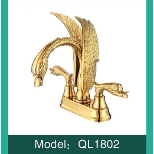 Luxury gold plated brass Swan bathroom sink faucet Art basin mixer faucet Cold hot water tap with pipe,High quality--1802