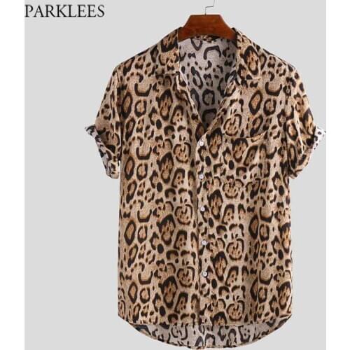 Sexy Leopard Print Hawaiian Beach Shirt Men 2021 Brand New Short Sleeve Men Tropical Aloha Shirt Casual Button Down Chemise 3XL