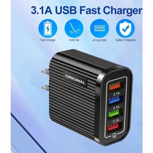 4 Port USB Wall Charger Phone Tablet Power Adapter for Samsung iPhone Xiaomi Tablet Portable Wall Mobile Charger