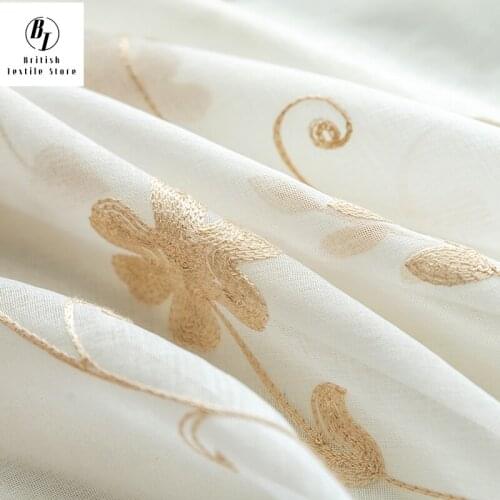 Modern Embroidered Flower Tulle Living Room Cortinas Doors Sheer Curtains For Bedroom Kitchen Window Voile Short Curtains