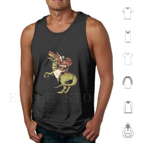 Raptored Tank Tops Vest Cotton Jesus Riding Dinosaur Religion