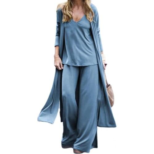 All Match Solid Color Long Pants Women Sleeveless Blouse Suit for Daily Wear Simple
