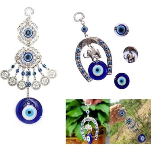 Wind Chimes Turkish Blue Eye Horseshoe Elephant Pendant Good Luck Amulet Lucky Protection Car Ornament Turkish Jewelry Ornaments