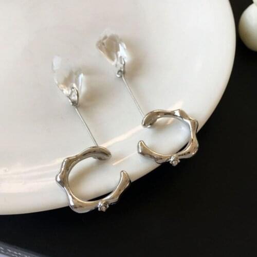 Vintage Geometric Letter C Long Crystal Drop Earcuff Clip on Fake Piercing Earrings for Women Earcuffs Accessories Clips Jewelry