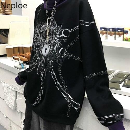 Neploe Turtleneck Plus Velet Pullover Sweatshirt Contrast Color Patchwork Tops Jumper Harajuku Print Long Sleeve Hoodies 56959