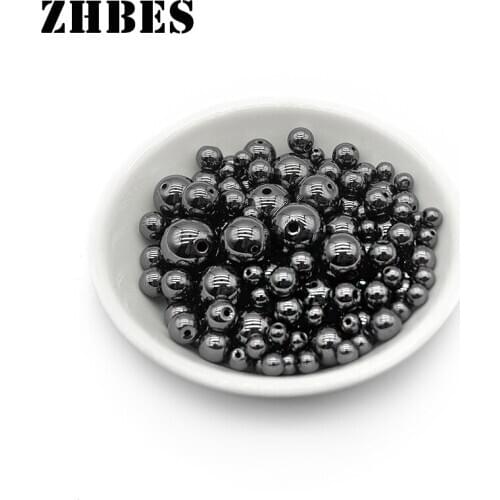 ZHBES 3/4/6/8/10/12MM Natural Stone Round Black Hematite Bead Spacer Loose Beads For Jewelry bracelet Making DIY Accessories