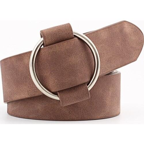 Women Leather Belt Round Metal Pin Buckle Circle Belts Hot Fashion Punk O Ring for Women Belt