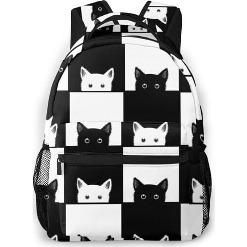 Women Backpack Kids School Bag for Teenage Girls Black White Cat Chess Board Female Laptop Notebook Bagpack Travel BackPack 2020