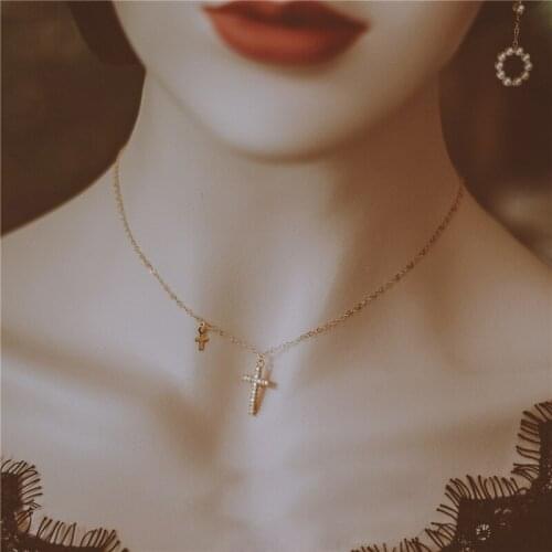 Cross Necklace Gold Filled Chocker Handmade Jewelry Vintage Charm Minimalism Party Gift Bijoux Femme Necklace for Women Collier