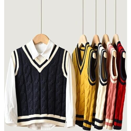 Preppy Style Children Knitted Vest Fashion Thick V-neck Unisex Waistcoat for Girls and Boys DT217