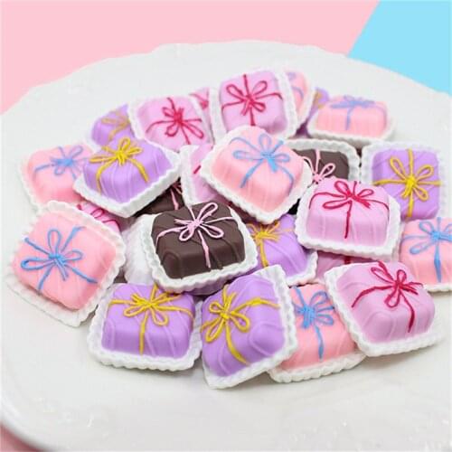 Julie Wang 8PCS Resin Cake Charms Mixed Colors Cake Box Artificial Food Pendant Jewelry Making Accessory Decor